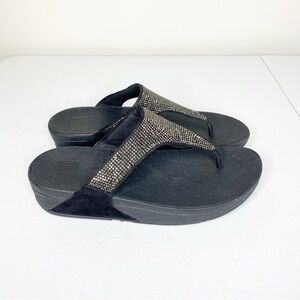 Fitflop Slinky Rokkit Toe-Post Sandal Black Silver Size 8